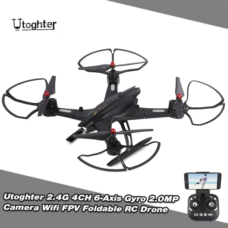 

Utoghter 69508 2.0MP Camara gran angular Wifi FPV Plegable RC Drone 2.4G 4CH 6-Axis Gyro G-sensor Selfie Drone RTF Quadcopter