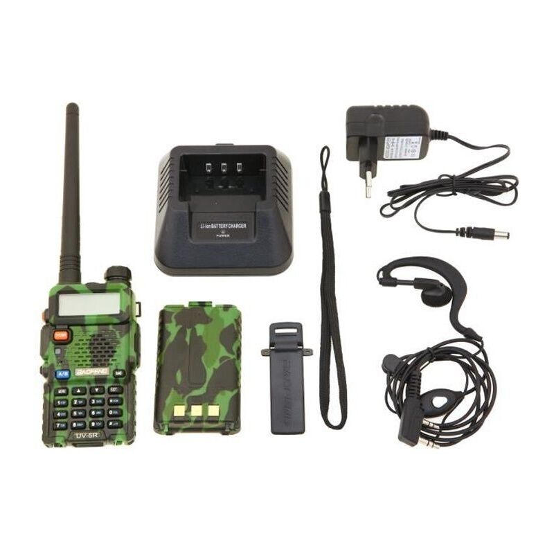 Vuszr - UV-5R Talkie-walkie fm radio vhf/uhf avec double bande, affichage, veille et horloge intégrée (Casque ajouté, Camouflage)