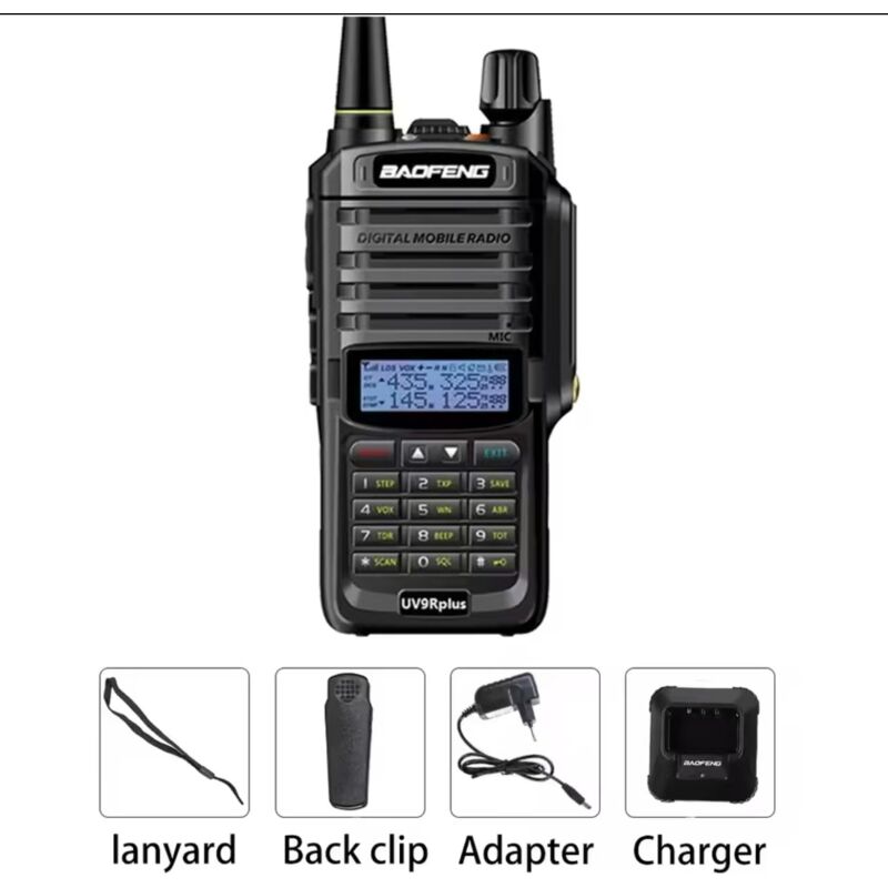 UV-9R Plus 8-Watt IP67 Dual Band Rechargeable Two-Way Radio (144MHz-146MHz VHF & 430MHz-440MHz UHF) Includes Full Kit, Black