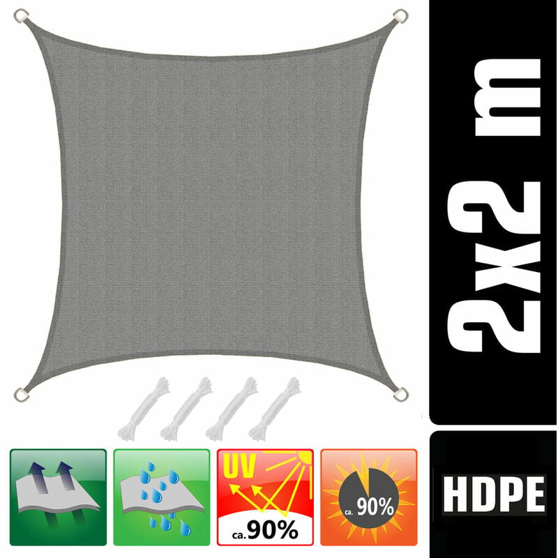 Uv Shade Sail 2x2 m hdpe Square Sun Protection Tarpaulin Garden Balcony Grey