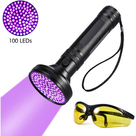 UV-Taschenlampe zum Aufspüren von Hunde- und Katzenurinflecken, 100 Hochleistungs-LEDs, mit Schutzbrille