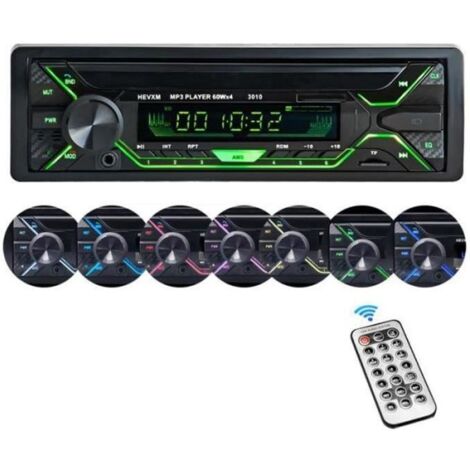 UVERBON Autoradio Bluetooth 7 Couleurs Stéréo FM Radio 60W x 4 Lecteur MP3 Poste Main Libre Voiture Support USBSDTFAUX+Télécomm