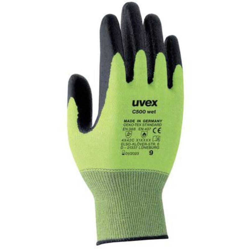 Uvex - Gants de manutention C500 wet taille 9, l, Résistance coupures/ chaleur, 1 paire, Vert ( Prix pour 1 paire )