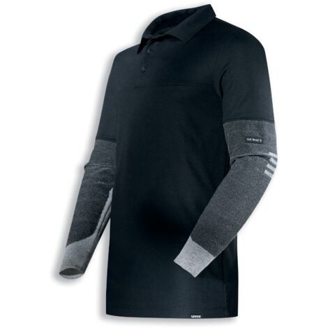 Uvex Cut Quatroflex Herren-Arbeitsshirt - Schwarzes Männer-Poloshirt - Ärmel mit Schnittschutz-Stufe 5: S