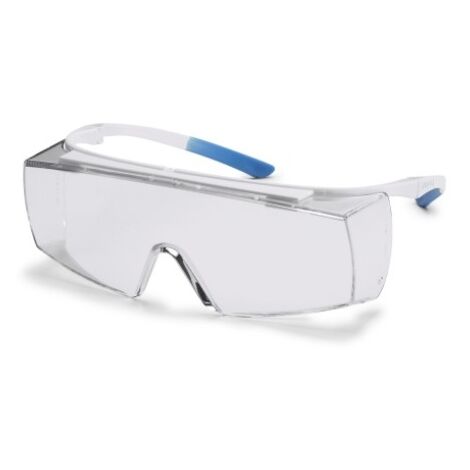 Uvex Super F OTG Supravision Clean Schutzbrille: Transparent/Hellblau-Weiß