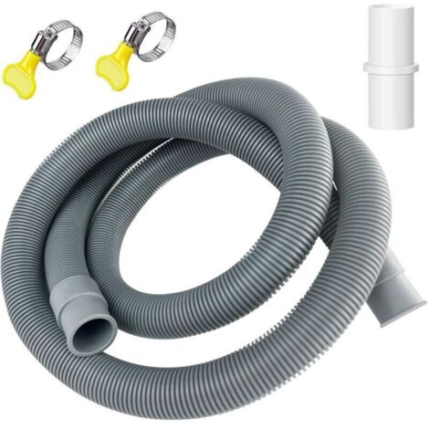 uyau de Vidange Universel 1.5M x 20 mm Pour Machine à Laver et Lave-Vaisselle - Avec Support et Colliers de Serrage - Rallonge - Gris