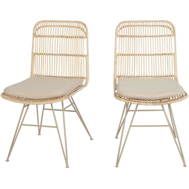 Drawer - Lot de 2 chaises design en rotin pieds beiges - Naturel - Uyuni