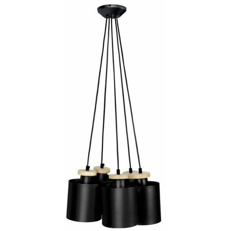 UZIBUZE Lustre 5 tetes en bois et acier - Ø45 x H90 cm - Noir - E27 5x40W