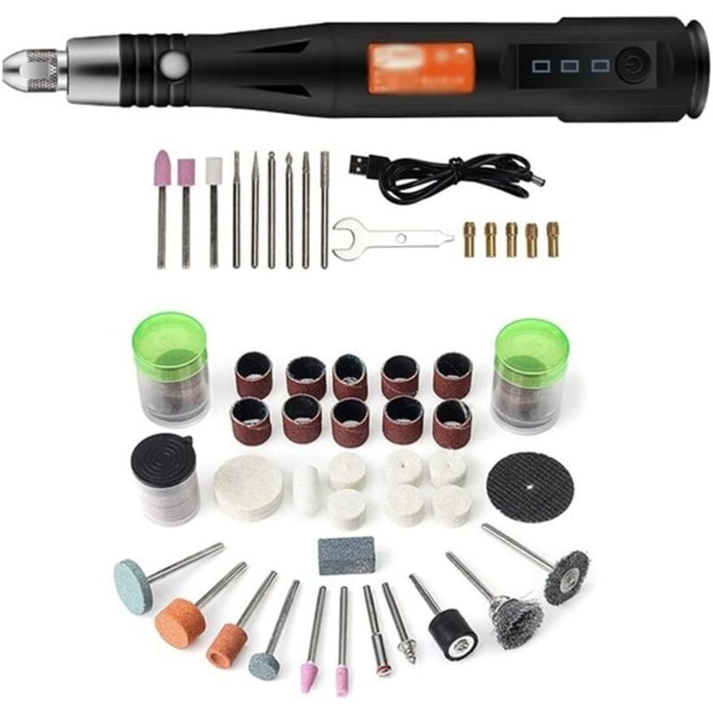 Image of V Akku-Rotationswerkzeug, 105-teiliges Mini-Rotationswerkzeug-Set mit led, 3 Geschwindigkeiten