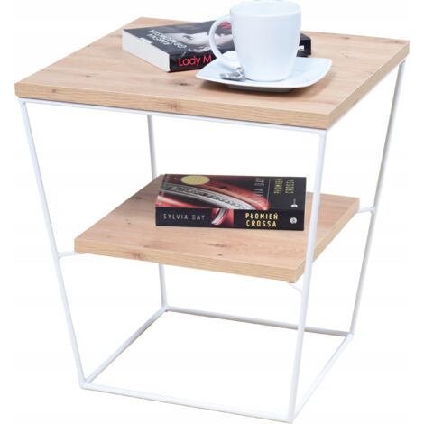 V-Drahttisch mit Ablage, mattweiß, Artisan Oak