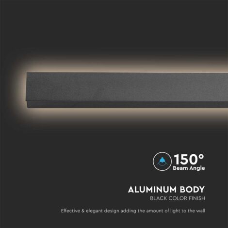 V-TAC 16W Rechteckige LED Wandleuchte 10106050mm Anthrazit Farbe Warmweiß IP65