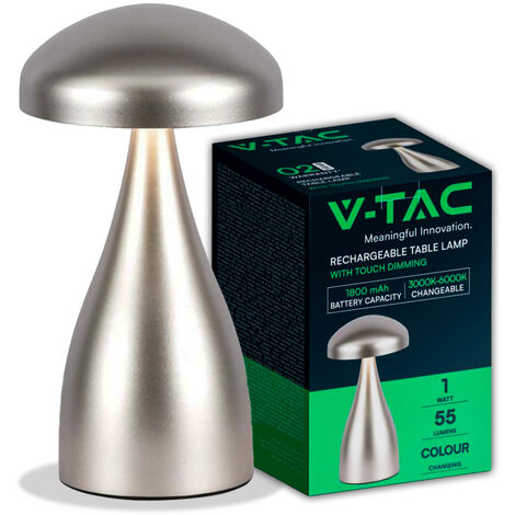 V-TAC 1W 800mAh wiederaufladbare LED-Tischlampe, Gold Metal Touch CCT 3-in-1