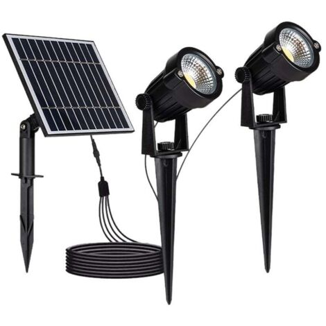 V-TAC 2Faretti LED da Giardino 21.2W con Picchetto e Pannello Solare Colore Nero Bianco Caldo IP65
