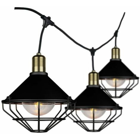 V-TAC 3 m lange Lichterkette für 6 E27-LED-Birnen mit transparenten Diffusoren, IP65, Farbe Schwarz.