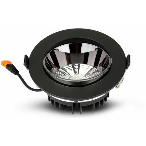 V-TAC 30 W runder LED-Einbaustrahler mit Samsung-Chip, verstellbarer Reflektor, Schwarz, Kaltweiß