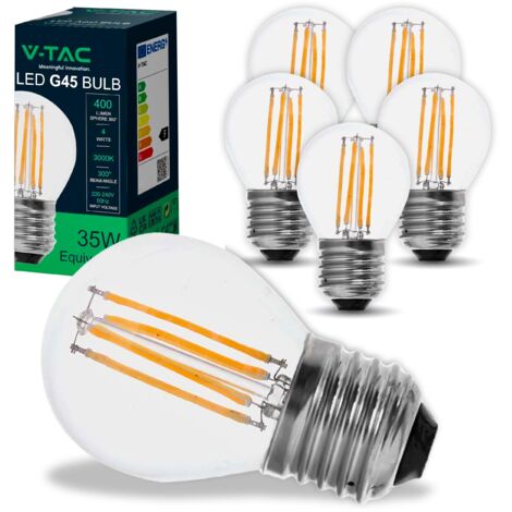 V-TAC 6x Lampadine LED Filamento G45 Attacco E27-4W (Equivalenti a 35W) - 400 Lumen - Lampadina Massima Efficienza e Risparmio Energetico - Luce Bianca Calda 3000K, 214306-6