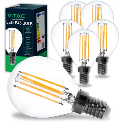 V-TAC 6x Lampadine LED Filamento P45 Attacco E14-4W (Equivalenti a 35W) - 400 Lumen - Lampadina Pallina da Golf - Massima Efficienza e Risparmio Energetico - Luce Bianca Calda 3000K