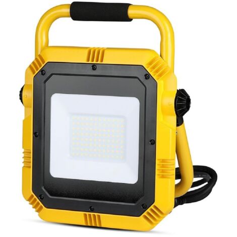V-tac 946 faro led da cantiere 50W giallo/nero luce bianco ghiaccio 6400K con cavo da 3 mt IP44 4000Lm by samsung