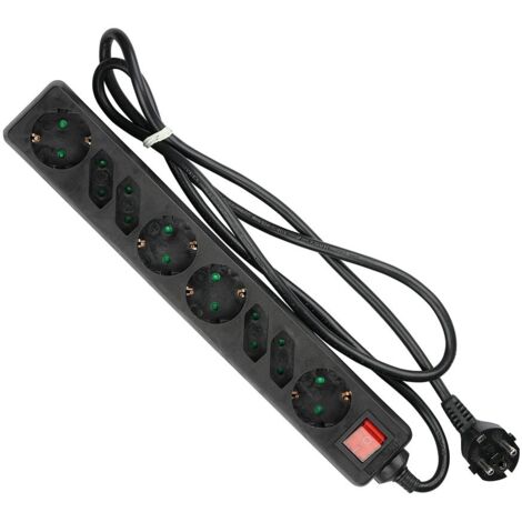 V-TAC Adapter & Steckdosen - 8 Wege - Schalter-Verlängerungssteckdose - IP20 - Schwarz - 1,5m Kabel