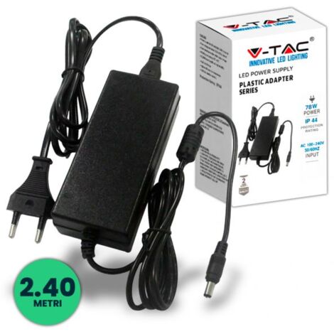V-TAC Alimentatore per Strip LED 78W 12V 6.5A Jack 2.1 e Cavo 2.4m con Spina IP44 SKU 3240 VT-23079