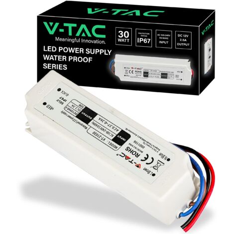 V-TAC Alimentatore per Strisce LED Professionale 30W 12V 2,5A - Trasformatore in Plastica per Apparecchiature Elettroniche, Telecamere, Schermi - Ultra Sottile - Input AC 100-240V