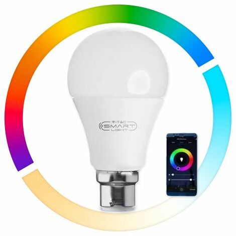 V-Tac – Ampoule connectée B22 10W RGB – Température variable 3000-6000K – Compatible Google Home et Alexa – Flux lumineux 800 lm