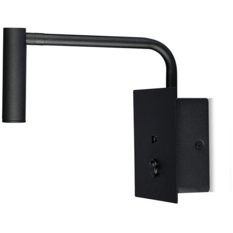 V-TAC Applique da Hotel per Lettura LED 3W con Interruttore Porta USB Colore Nero Bianco Caldo