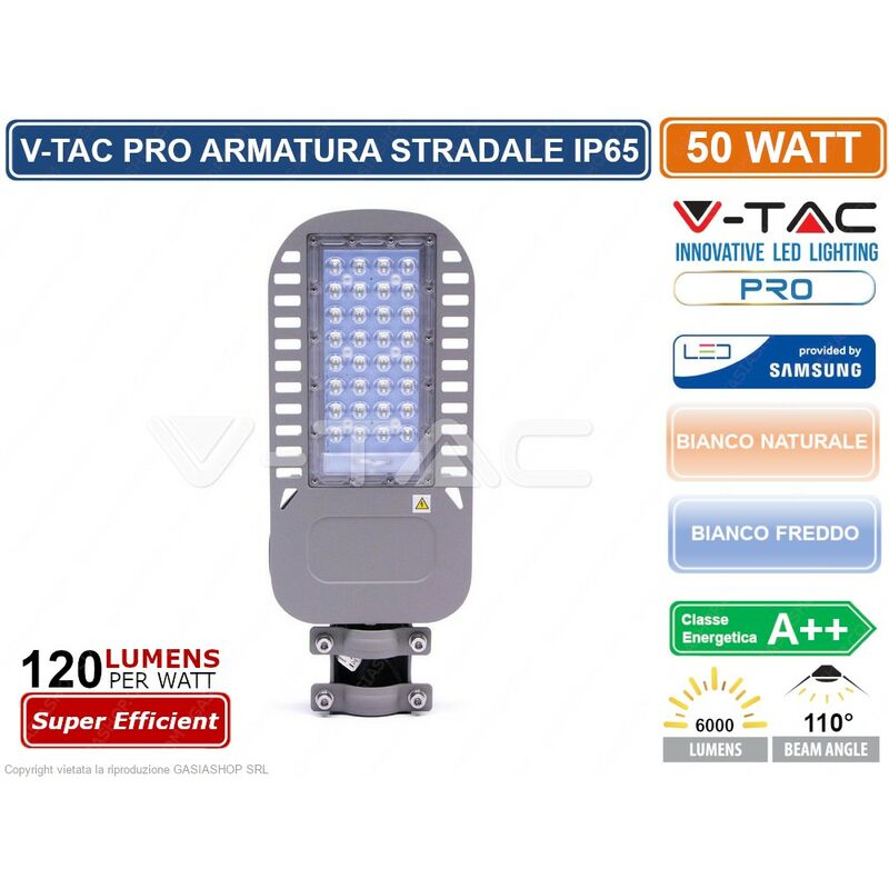 Image of Pro VT-54ST lampada stradale led 50W lampione smd chip samsung - sku 958 / 959 IP65 - Colore Luce: Bianco Naturale - V-tac