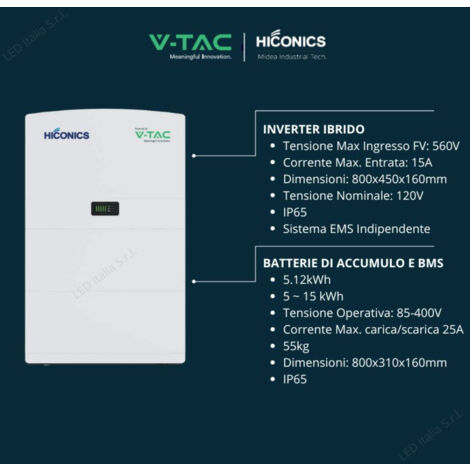 V-TAC Batteria Accumulo Hiconics Monofase Alta Tensione 5kWh LFP IP65