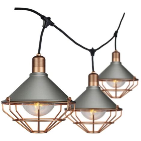 V-TAC Catenaria 3m 6 lampadine LED E27 Diffusori Trasparenti IP65 Grigio e Rame