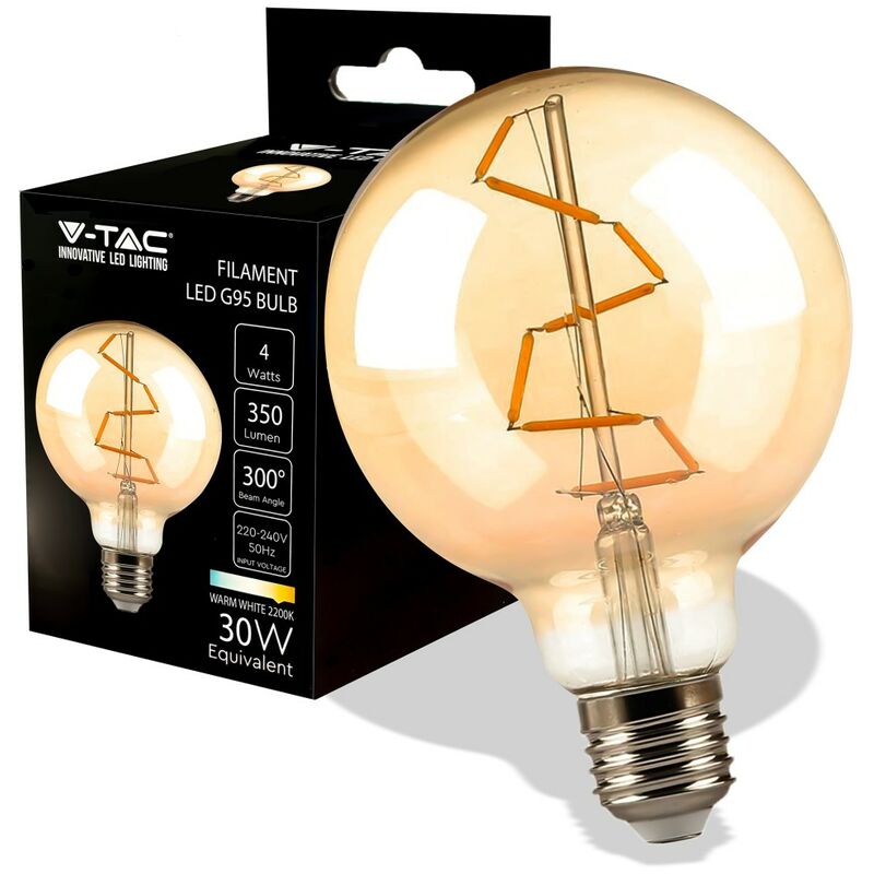 Image of Vtac - VT-2024 lampadina led E27 4W bulb G95 globo filament vetro ambrato - sku 217146