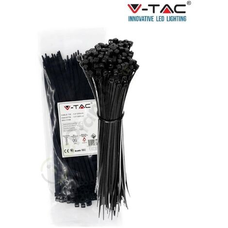 V-TAC Confezione da 100 fascette stringicavo autobloccanti in nylon nero fermacavi per cablaggi  2.5x100 mm