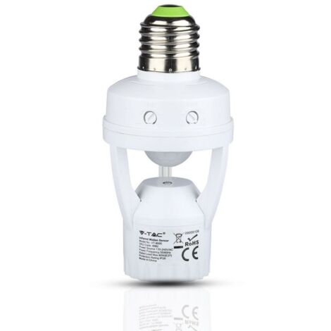 V-Tac – Douille E27 avec capteur de mouvement infrarouge 360° – Détection jusqu'à 6m – Réglages LUX et Time – IP20 pour intérieur – Max 60W