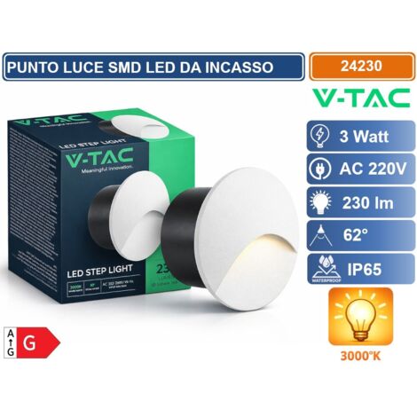 V-TAC FARETTO LED SEGNAPASSO ROTONDO DA INCASSO 3W IN ALLUMINIO BIANCO 3000K IP65
