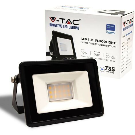 V-TAC Faro LED Chip Samsung 10W Colore Nero Bianco Freddo IP65