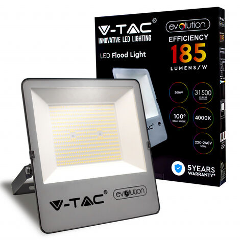 V-TAC Faro LED Chip Samsung 200W 185LM/W Colore Nero Bianco Naturale IP65