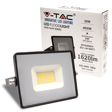 V-TAC Faro LED SMD 20W E-Series G2 Colore Nero Bianco Freddo IP65