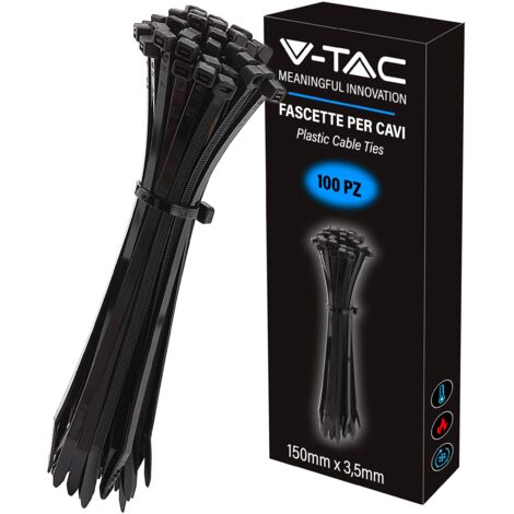 V-TAC Fascette per Cavi in Plastica misura 2.5 mm x 150 mm - Confezione 100 Pezzi - Fascette per Cablaggio Multiuso - Stringicavo Portacavi Fermacavi per Elettricista, Meccanico, Giardinaggio - Nere