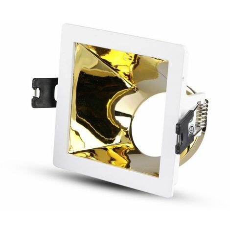 V-TAC GU10 quadratische LED-Einbaustrahlerhalterung, weiß mit goldener abgewinkelter Halterung