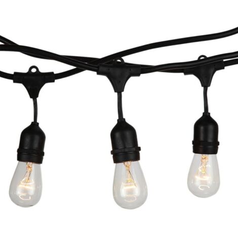 V-Tac – Guirlande lumineuse d'extérieur 15 mètres – 15 douilles E27 – IP65 – Câble en caoutchouc noir – Pour événements en plein air - VT-713