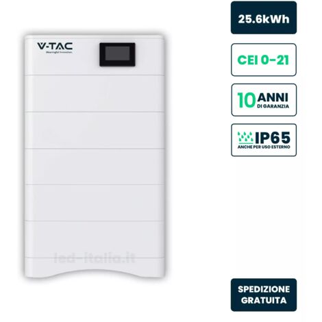 V-TAC Kit 5 Moduli Accumulo Alta Tensione 25.6kWh LFP 100Ah 252.6V IP65