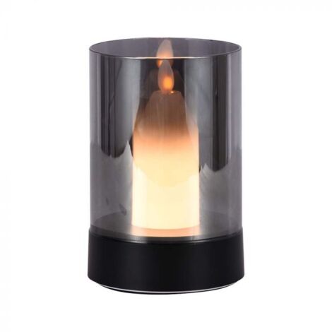 V-TAC Lampada da Tavolo LED 2W dal Design a Candela, Ricaricabile, Vetro Fumé Bianco Caldo