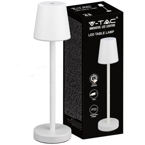 V-TAC Lampada LED da Tavolo 3W ricaricabile a batteria colore bianco USB C Touch Dimmerabile 3000K luce tavolo ristorante da interno IP20 - 10191