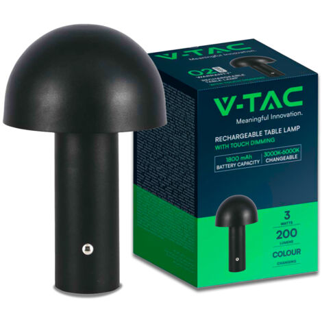 V-TAC Lampada LED da Tavolo 3W Ricaricabile, Nero in Metallo Touch Dimmerabile 3in1