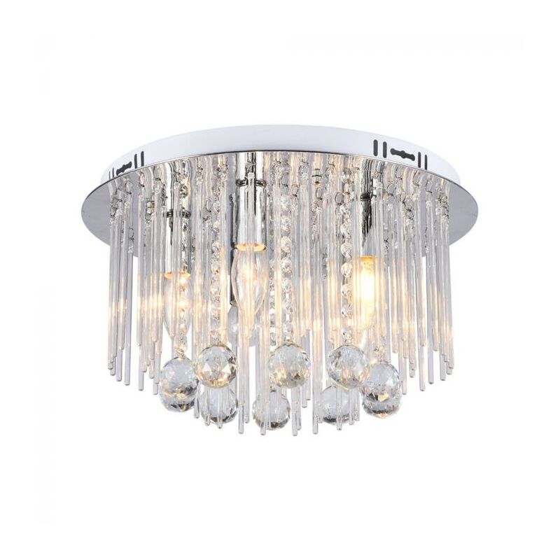 Image of V-tac - Lampadario da soffitto design a Cristalli con Portalampade E14x5 Colore Argento H400xD240mm - 23359