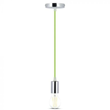 V-TAC Lampadario LED Cilindro Metallo Portalampada E27 (Max 60W) L:100cm Cromato Cavo Verde