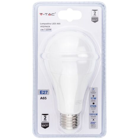 V-TAC Lampadina LED E27 17W A65 Bianco Caldo (Blister 1 Pezzo)