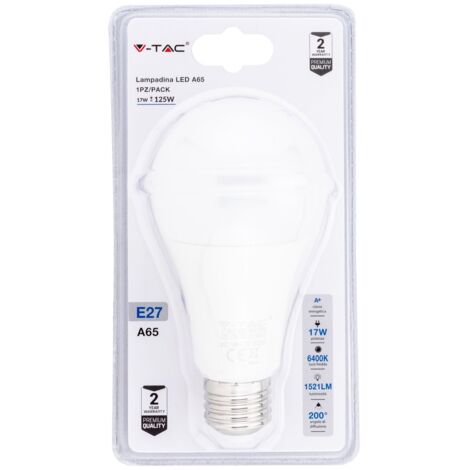 V-TAC Lampadina LED E27 17W A65 Bianco Freddo (Blister 1 Pezzo)