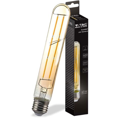 V-TAC Lampadina LED Filamento Ambrata T30 con Attacco E27-6W (Equivalenti a 45W) - 100 Lumen - Lampadine Vintage Vetro - Massima Efficienza e Risparmio Energetico - 2200K Bianca Calda