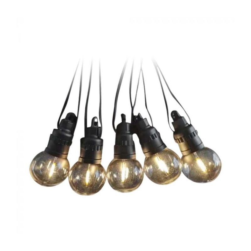 Caténaire de 12m avec 10 ampoules led 0.5W avec panneau solaire et télécommande 3000K IP44